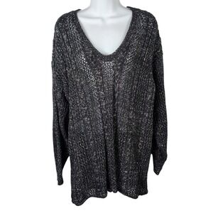 Herald House Vintage Metallic Silver Lurex Black Crochet V-Neck Sweater Med roxy